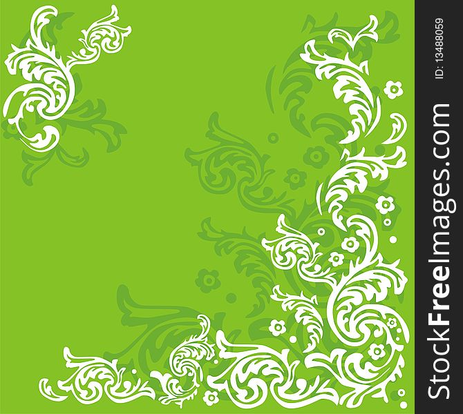 Postcard with white patterns on green background. Vector illustration. Postcard with white patterns on green background. Vector illustration.