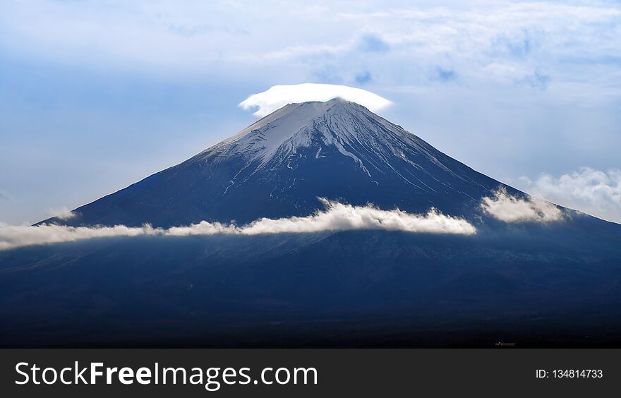 Mount Fuji or Fujisan in Autumn-Winter season. Mount Fuji on December 2018 morning.