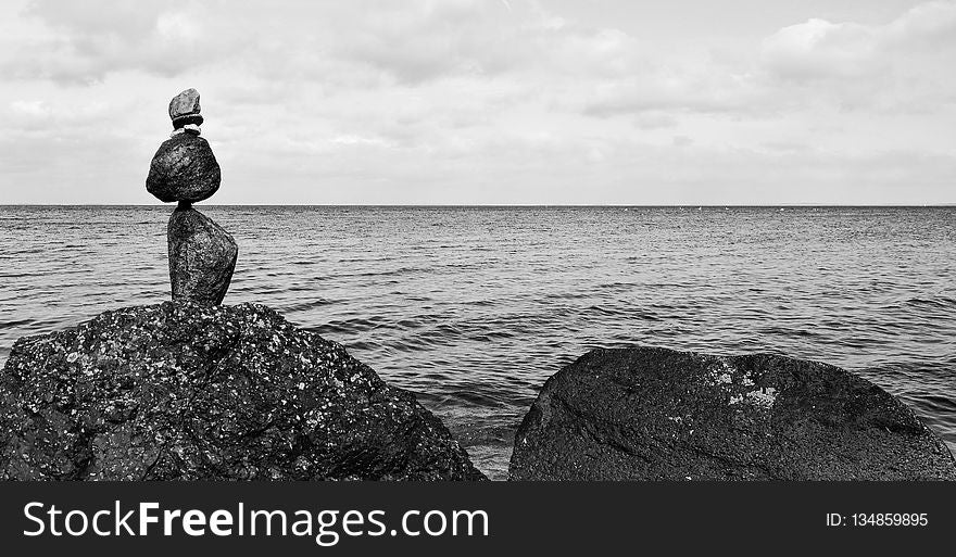 Sea, Black And White, Rock, Water