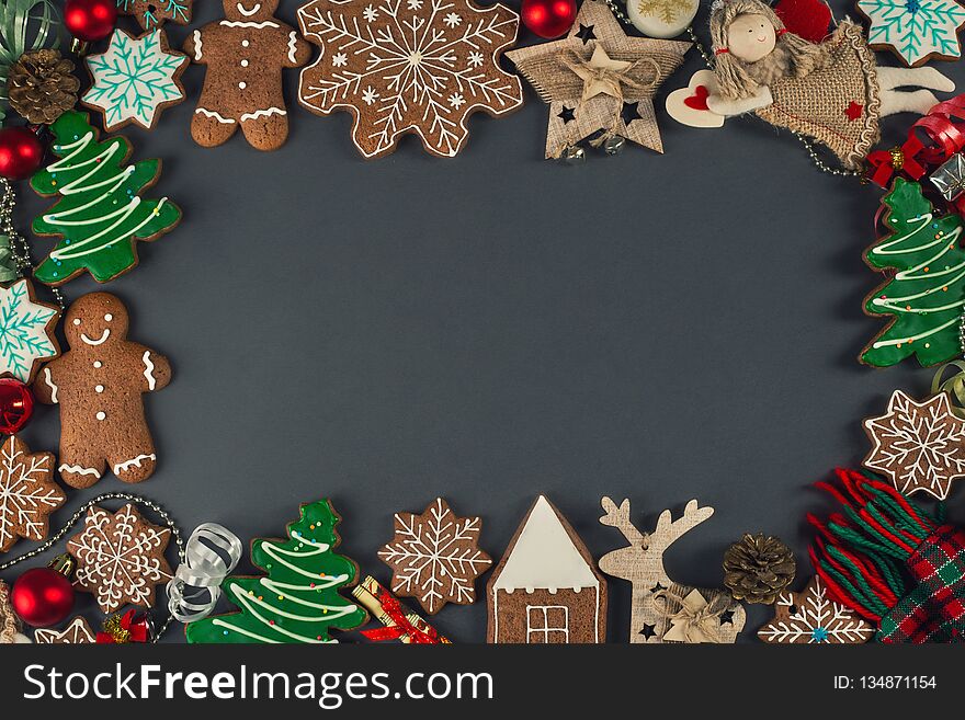 Christmas decoration with coockies and toys. Christmas decoration with coockies and toys