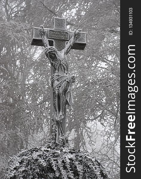 Black And White, Cross, Tree, Monochrome Photography