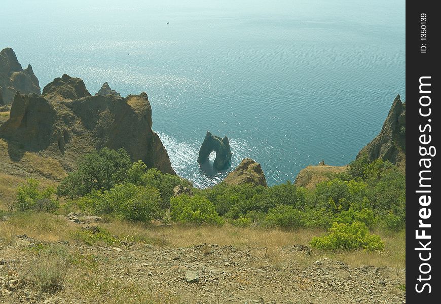 Rock as gates in sea, Crimea