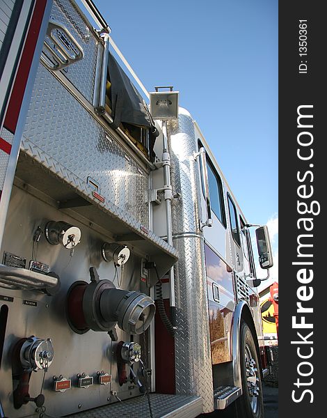 Details of a large pumper fire truck