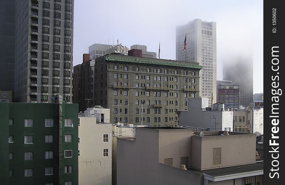 Grey fog in San Francisco downtown