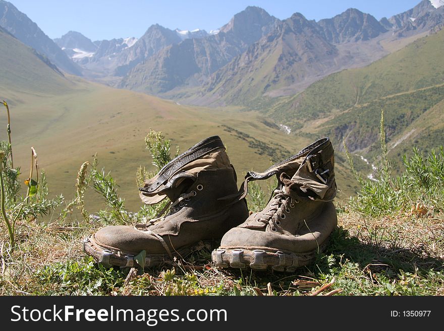 Alpin shoes in mountain Kirgiz