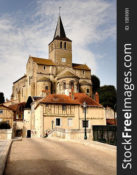 Medieval Church and Buildings in an Historic Town in France