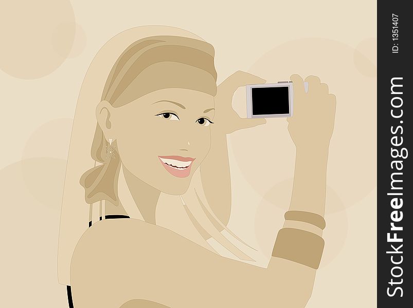 Young beautiful smiling girl with digital camera. Young beautiful smiling girl with digital camera