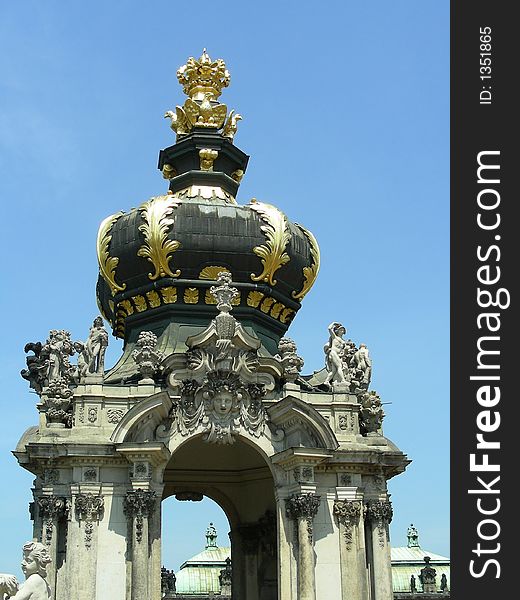 Crown gates in Zwinger - royal palace in Dresden, Germany. Crown gates in Zwinger - royal palace in Dresden, Germany