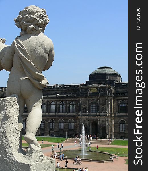 Palace Zwinger with statues on terrace in Dresden, easter Germany.