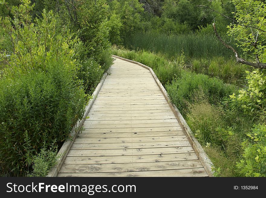 Wooden path through the hills of Utah