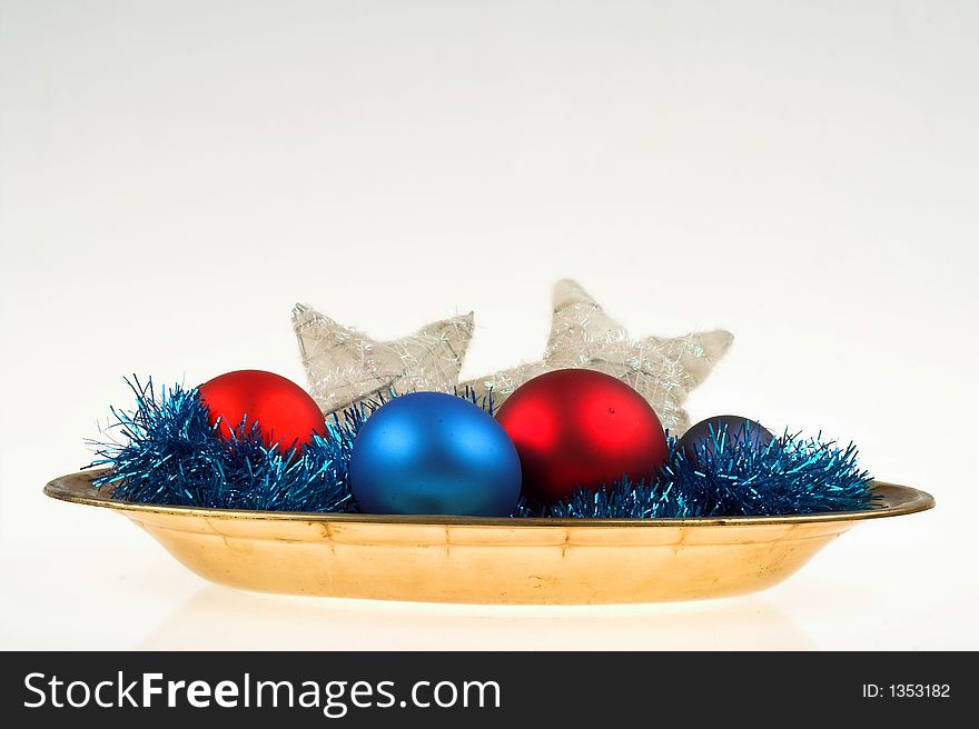 Christmas decoration elements balls, garland and stars on white. Christmas decoration elements balls, garland and stars on white