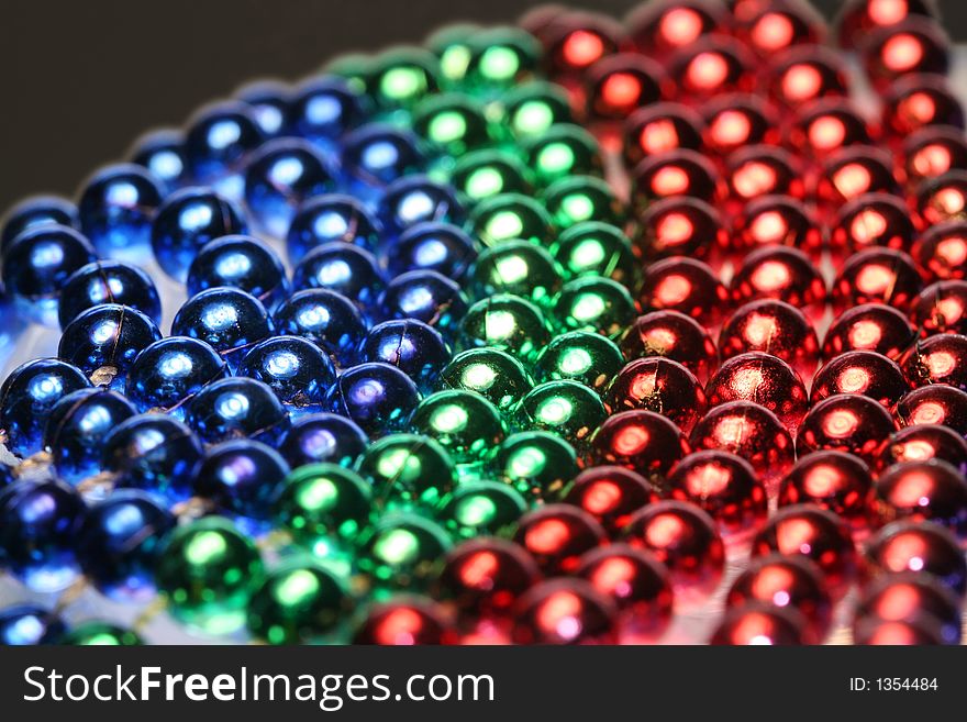 Close-up of colorful beads, christmas decorations. Close-up of colorful beads, christmas decorations