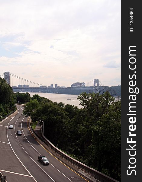 Roadway with George Washington Bridge - New York. Roadway with George Washington Bridge - New York