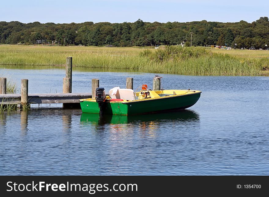 Lazy Motor Boat in Lake Area. Lazy Motor Boat in Lake Area