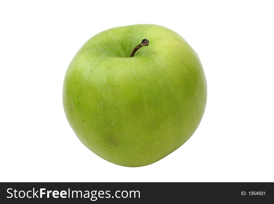 Shiny green apple on white