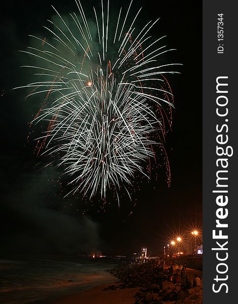 Firework in portugal in a beach party