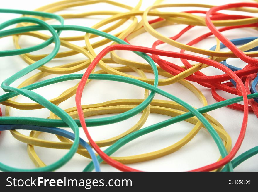 Elastic bands on a white background