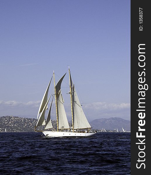 Classic sailing yacht Lelantina build in 1937 on a John Alden design moving on a mistral wind