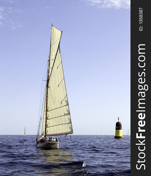 Classic sailing yacht at Nioularge in a light breeze. Classic sailing yacht at Nioularge in a light breeze