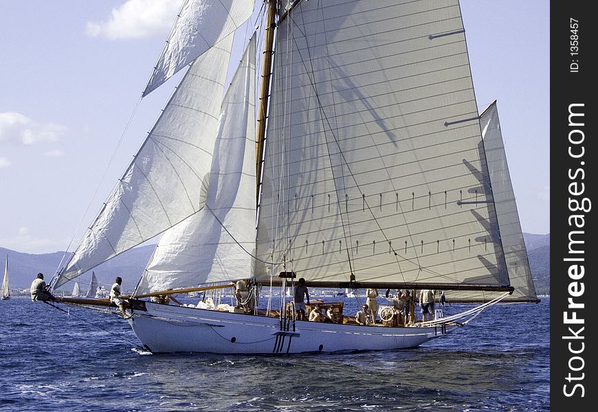 Classic auric sailing yacht Veronique catching the wind