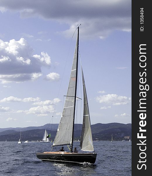 Modern sailing boat participating in the voils de St-Tropez. Modern sailing boat participating in the voils de St-Tropez