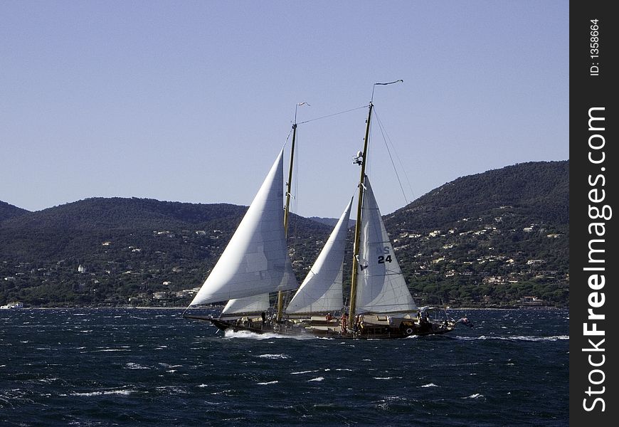 Classic sailing yacht Ashanti IV full and by at Nioularge in a Mistral wind