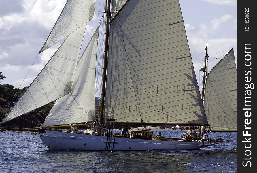 Classic sailing yacht Veronique gliding in a light breeze