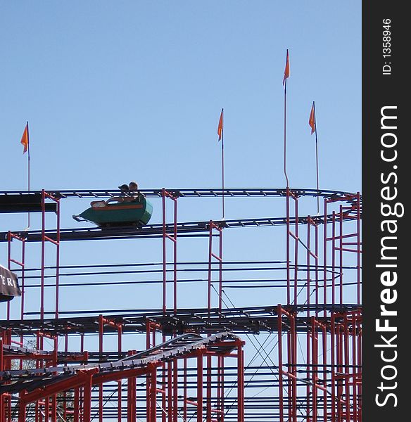 This image depicts a close-up of a rollercoaster.