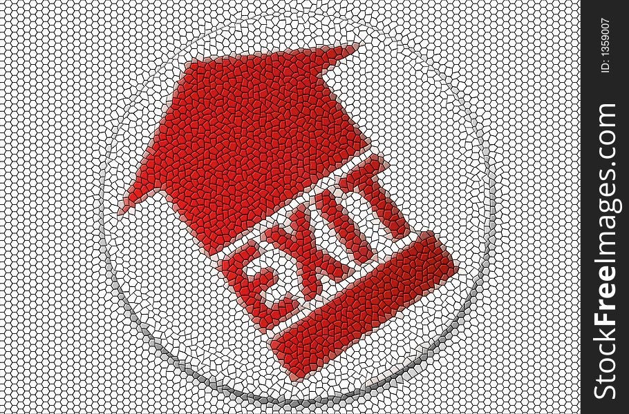 Photo of an exit symbol 
edited to create a mosiac tile effect