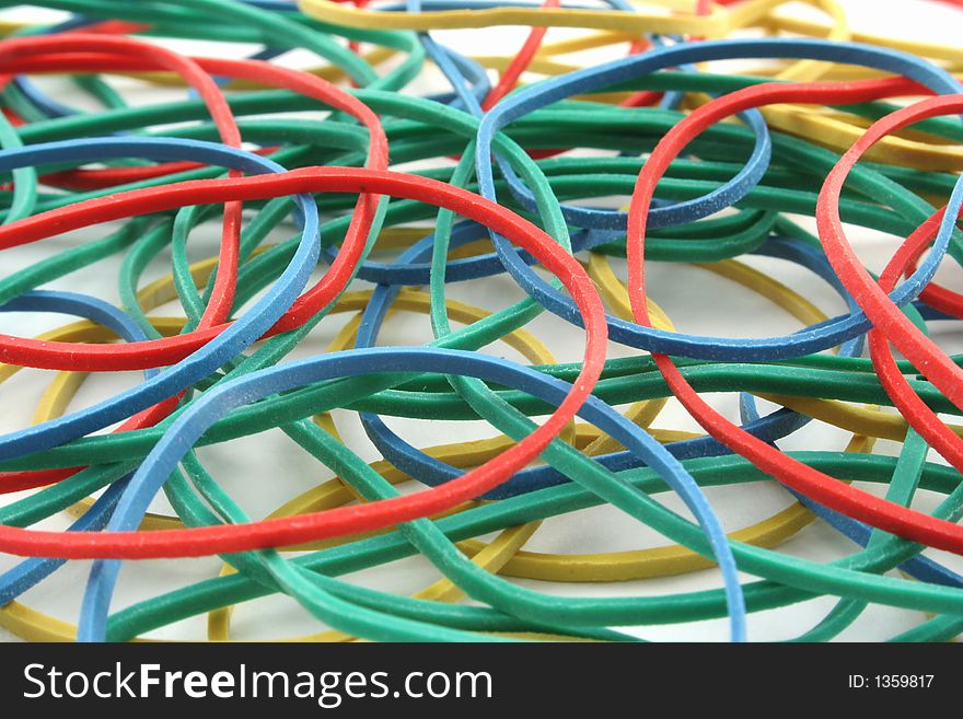 Elastic bands on a white background