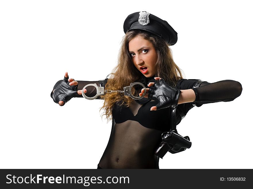 Beautiful policewoman with handcuffs