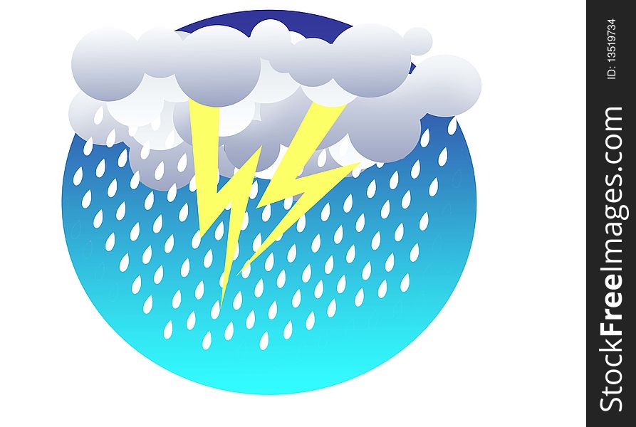 Thunderstorm colored illustration with clouds and rained