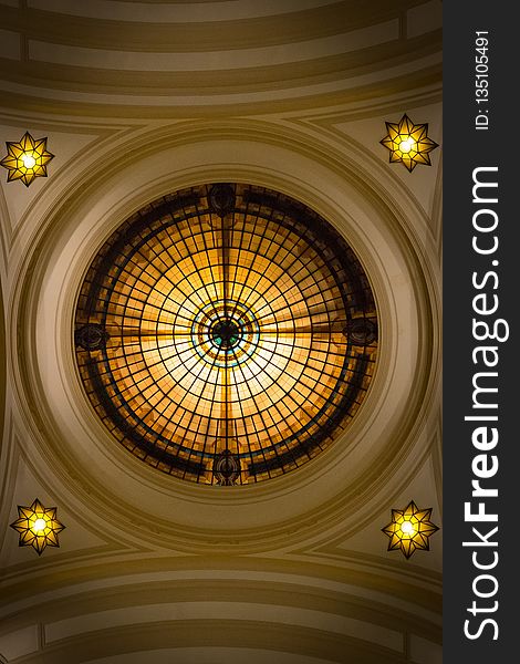 Yellow, Ceiling, Stained Glass, Dome