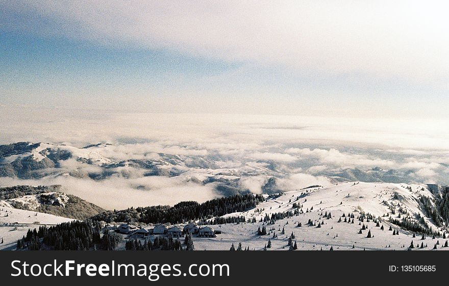 Winter, Sky, Mountainous Landforms, Mountain Range