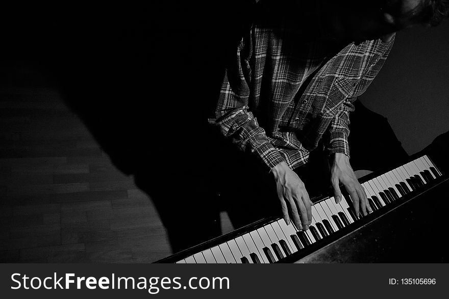 Keyboard Player, Black And White, Musical Keyboard, Musical Instrument