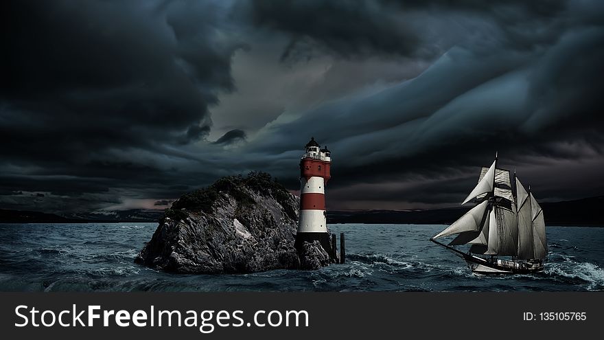 Sea, Lighthouse, Sky, Ocean