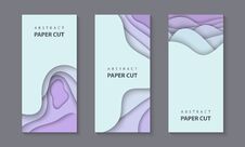 Vector Vertical Flyers With Neon Color Paper Cut Waves Shapes. 3D Abstract Paper Style, Design Layout For Business Presentations, Royalty Free Stock Photos