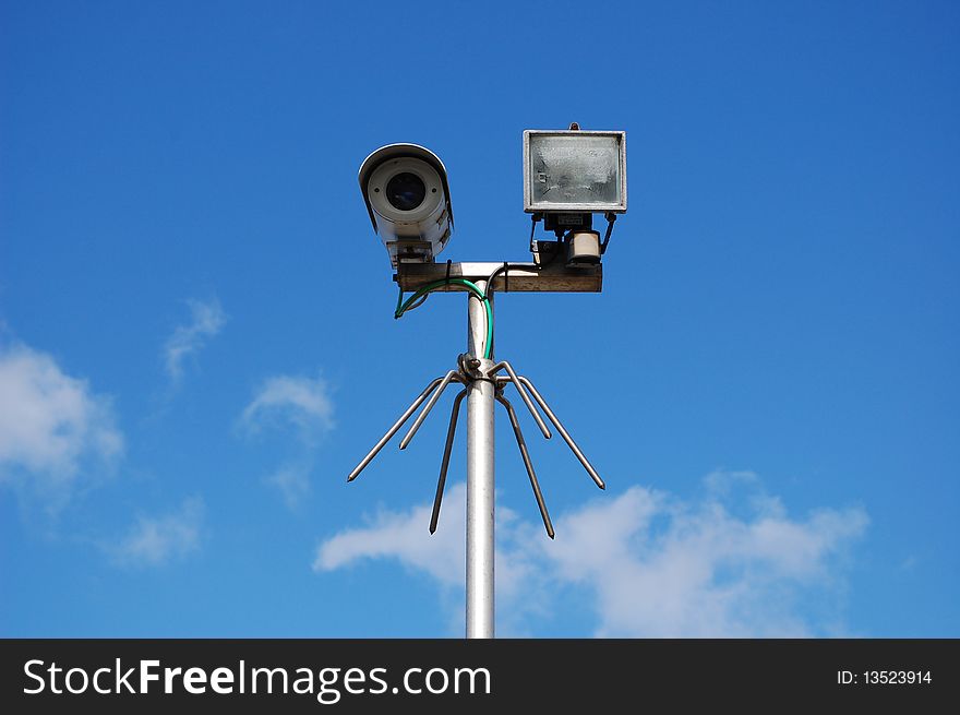 Security cam system with a blue sky. Security cam system with a blue sky