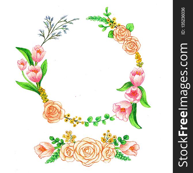 Soft Watercolor & Pencil Color Garland as graphic design element for invitation, greeting card, etc.