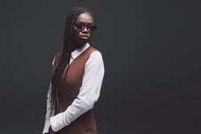 Stylish Fashion Young African Woman In Sunglasses Gainst Dark Background Stock Photography
