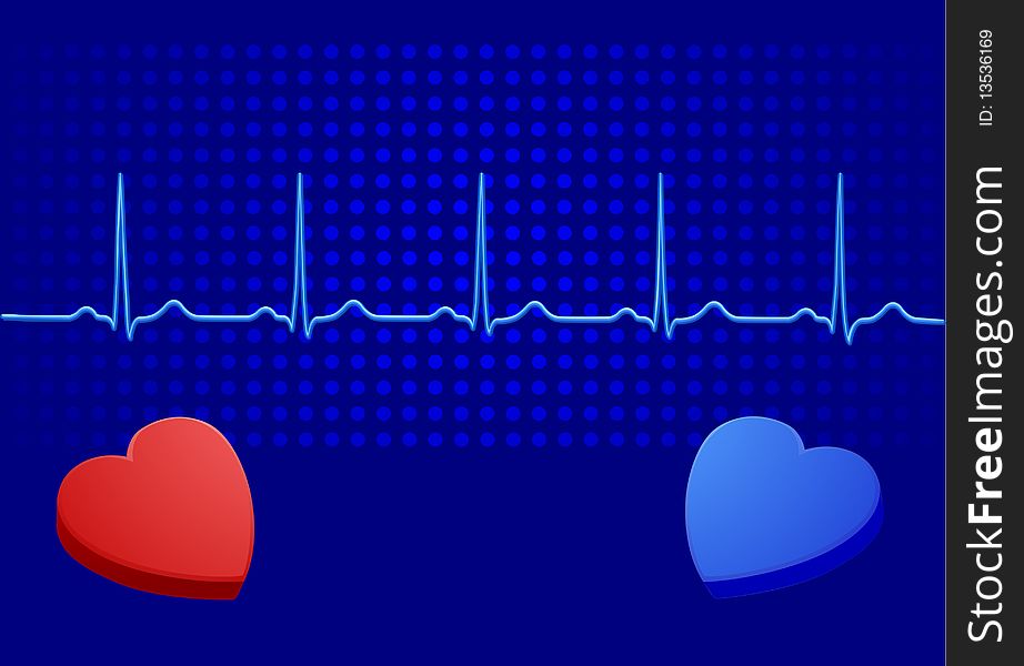 Heart& blue electrocardiogram