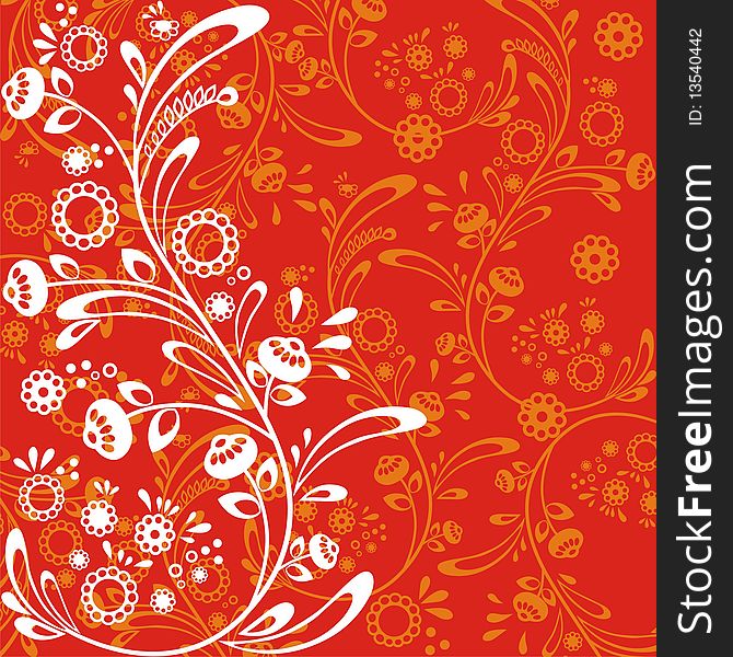 Postcard holiday which consist of white flowers on a red background. Vector illustration. Postcard holiday which consist of white flowers on a red background. Vector illustration.