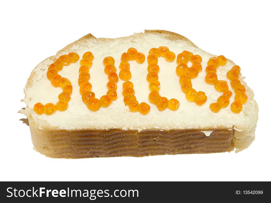 The word success are lined with caviar on bread rolls