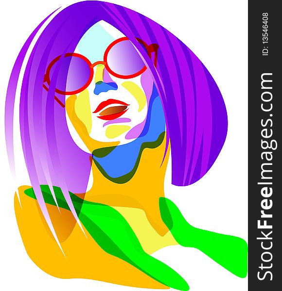 Illustrated isolated colourful portrait of a lady. Illustrated isolated colourful portrait of a lady