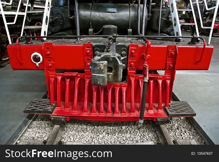 Red track cleaner of the steam train