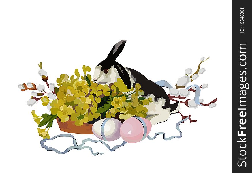 Easter bunny with flower baskets