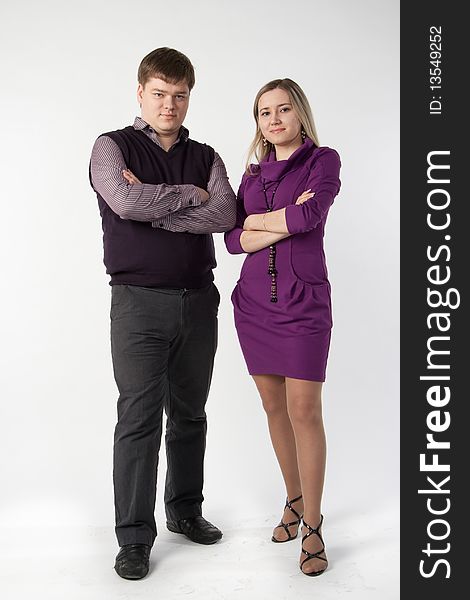 Young couple on a white background