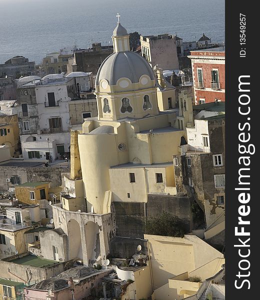 View of procida little island in the gulf of napoli