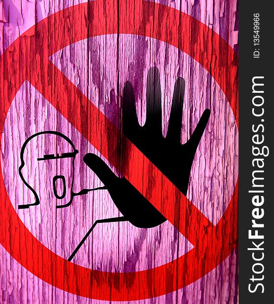 Wooden background with warning sign