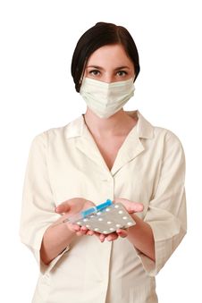 Woman Doctor With Pills And A Syringe Royalty Free Stock Photo Woman Doctor With Pills And A Syringe Royalty Free Stock Photo